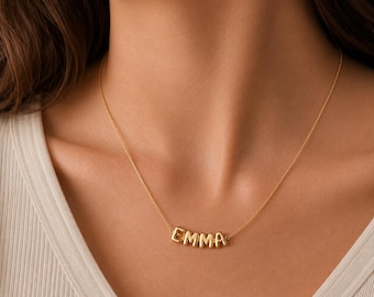 Balloon Name Necklace – 18K Gold or Silver Personalized Name Necklace | Gift for Her | Bubble Letter Necklace