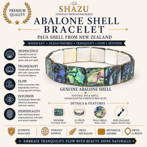 Natural Abalone Shell Bracelet – New Zealand Paua Shell | Rectangular 18x14MM Beads | 6.5 Inch Stretch Bracelet | Abalone Jewelry