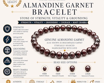 AAA Almandine Garnet Bracelet – Natural Red Almandine Garnet Crystal | Mozambique Garnet Stone Jewelry