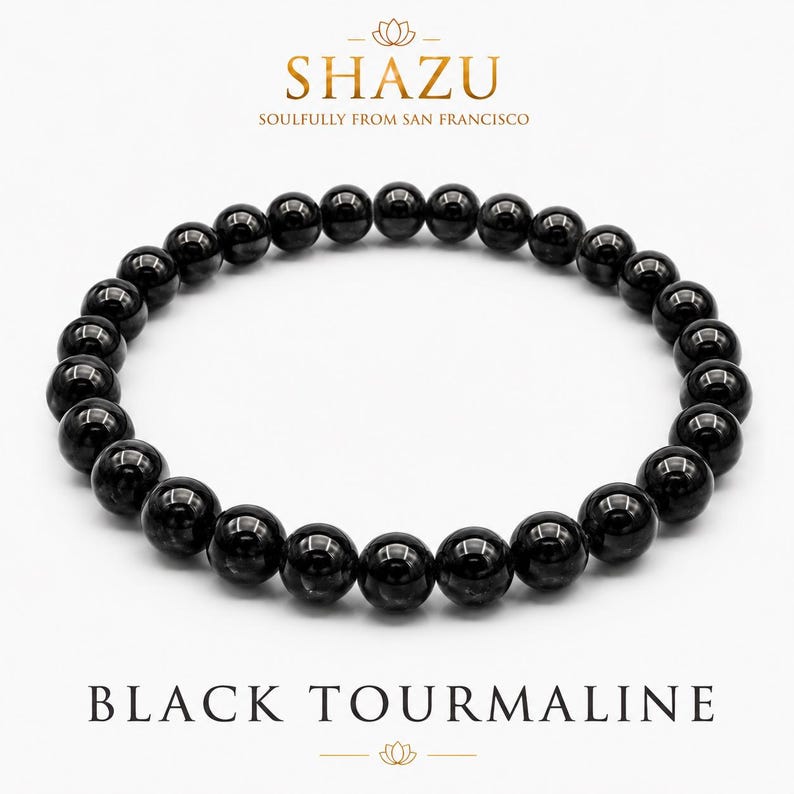 AAA Black Tourmaline Bracelet – Natural Black Tourmaline Crystal Bracelet | Brazilian Tourmaline Jewelry | Root Chakra image 2