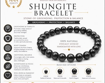 AAA Shungite Bracelet – Genuine Natural Shungite Crystal Bracelet | Shungite Bead Bracelet | Shungite Jewelry