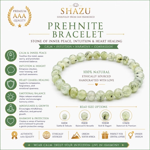 AAA Prehnite Bracelet – Natural Green Prehnite Crystal Bracelet for Calm, Intuition & Heart Chakra