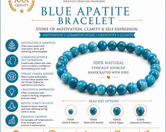 AAA Blue Apatite Bracelet – Natural Blue Apatite Crystal Bracelet for Motivation, Manifestation & Throat Chakra Growth