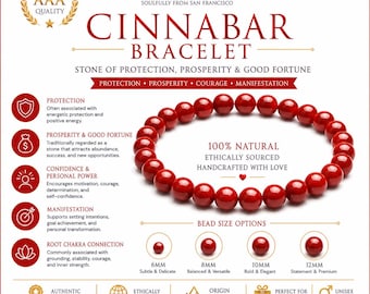 AAA Cinnabar Bracelet – Natural Red Cinnabar Crystal Bracelet for Protection, Prosperity & Good Fortune