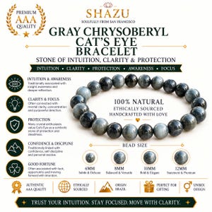 AAA Gray Chrysoberyl Cats Eye Bracelet – Natural Cat Eye Stone Bracelet | Chatoyant Chrysoberyl Gemstone Jewelry