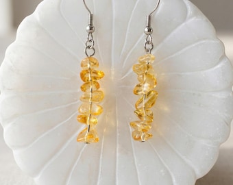 Citrine Earrings – Natural Crystal Drop Earrings | Solar Plexus | Healing & Spiritual Balance | Boho Jewelry
