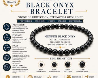 AAA Black Onyx Bracelet – Natural Black Onyx Gemstone Bracelet | Black Onyx Crystal Bead Jewelry for Men & Women