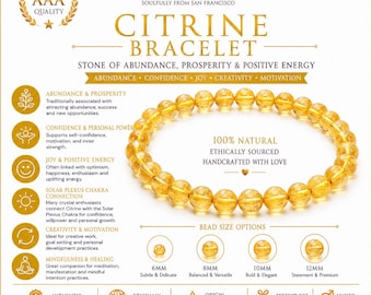 Bracciale in citrino AAA – Bracciale in cristallo di citrino naturale per abbondanza, prosperità ed energia positiva / Gemma autentica del Brasile