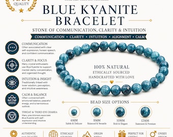AAA Blue Kyanite Bracelet – Natural Kyanite Crystal Bracelet for Communication, Intuition, Throat & Third Eye Chakra