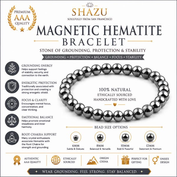 AAA Magnetic Bracelet – Natural Magnetite (Lodestone) Hematite Crystal Bracelet | Grounding Root Chakra
