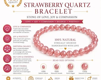 AAA Strawberry Quartz Bracelet – Natural Strawberry Quartz Crystal Bracelet | Strawberry Quartz Bead Jewelry