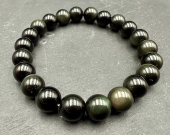Rainbow Obsidian Bracelet – Handmade Crystal Jewelry for Protection, Emotional Healing & Grounding