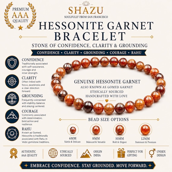 AAA Hessonite Garnet Bracelet – Natural Hessonite Gemstone | Gomed Garnet Crystal Bracelet, Round Hessonite Beads