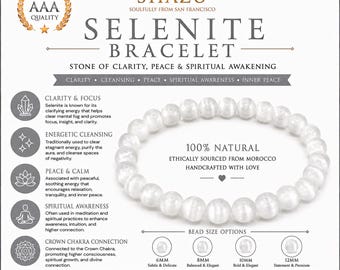 AAA Selenite Bracelet – Natural Crystal Bracelet for Cleansing, Peace & Spiritual Clarity | Crown Chakra Gemstone Jewelry
