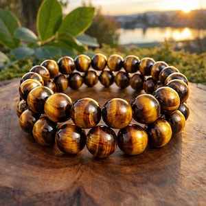 Natural Tiger Eye Bracelet - AAA+ |6mm 8mm 10mm 12mm | Protection Wealth Confidence | Unisex image 1