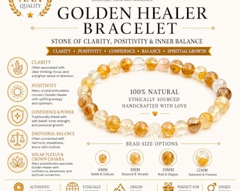 AAA Golden Healer Quartz Bracelet – Natural Brazilian Golden Healer Crystal Bracelet | Golden Yellow Quartz Jewelry