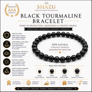 AAA Black Tourmaline Bracelet – Natural Black Tourmaline Crystal Bracelet | Brazilian Tourmaline Jewelry | Root Chakra image 1