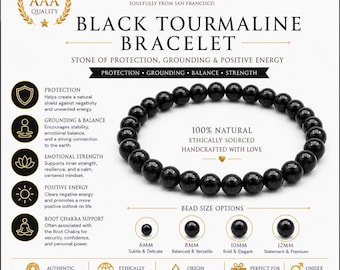 AAA Black Tourmaline Bracelet – Natural Black Tourmaline Crystal Bracelet | Brazilian Tourmaline Jewelry | Root Chakra