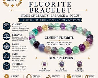 Fluorite Bracelet – Genuine Natural Fluorite Crystal Bracelet | 8MM Fluorite Bead Bracelet | Rainbow Fluorite Gemstone Jewelry