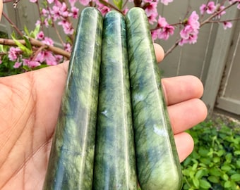 Green Jade Crystal Massage Wand | Natural Stone Massager for Acupressure and Trigger Point
