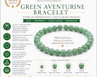 AAA Green Aventurine Bracelet – Natural Crystal Bracelet for Luck, Prosperity & Heart Chakra Energy