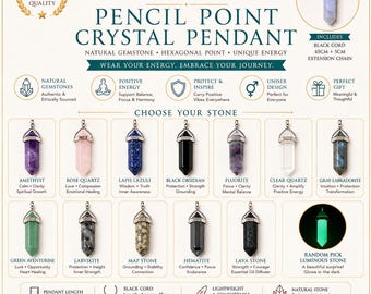 Collana con ciondolo a punta di cristallo naturale – Ciondolo esagonale in pietra preziosa (cordino regolabile)