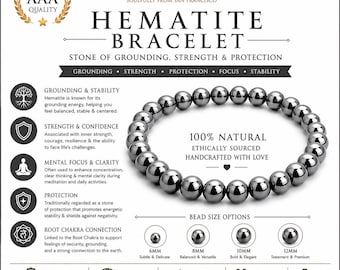 AAA Hematite Bracelet – Natural Hematite Crystal Bracelet | Metallic Gemstone Jewelry | Grounding Root Chakra