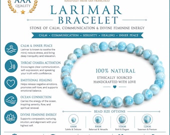 AAA Larimar Bracelet – Natural Dominican Larimar Gemstone Bracelet, Blue Larimar Beaded Bracelet, March Birthstone Crystal Jewelry