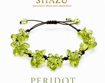 Peridot Flower Cluster Bracelet – Adjustable Macrame Crystal Bracelet | Boho Fairycore Cottagecore
