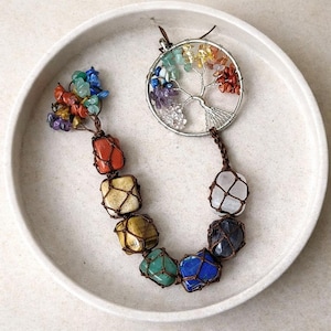 7 Chakra Tree of Life Hanging Decor – Macrame Gemstone Ornament for Meditation Room