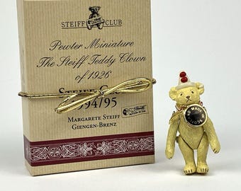 Steiff Miniature Pewter Teddy Clown Figurine 1926 Replica 1994 | /w BOX 1.5"