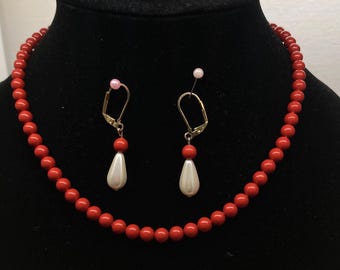 Red Coral Swarovski Pearl Set (Nickel-Free)