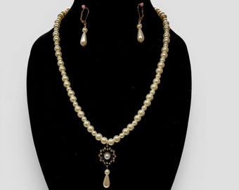 Beaded Pearl Necklace and Earrings Set with Nickel-Free closures
