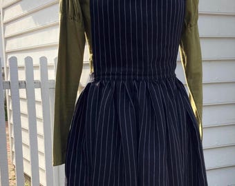 Black Striped Linen Pinner Apron
