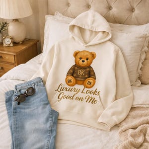Boujee Bear Hoodie | Gold Glitter Teddy Bear | Designer Sweater