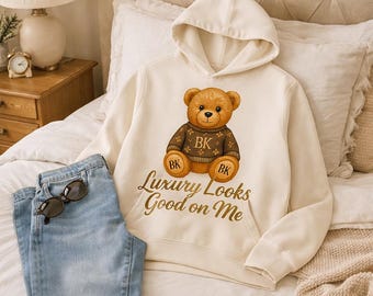Boujee Bear Hoodie | Gold Glitter Teddy Bear | Designer Sweater