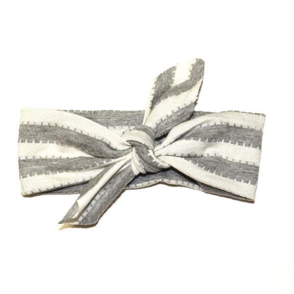 Wrap Collection - INFANT Grey and Ivory Striped head wrap/scarf/ headband / adult / spring / summer / nautical