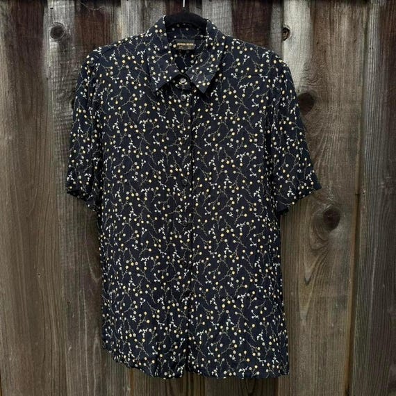 Vintage Eugen Klein Black Ditsy Floral Button Up Shirt