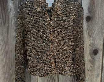 Vintage Jordan Leopard Geraffte Bluse mit schiere Ärmeln
