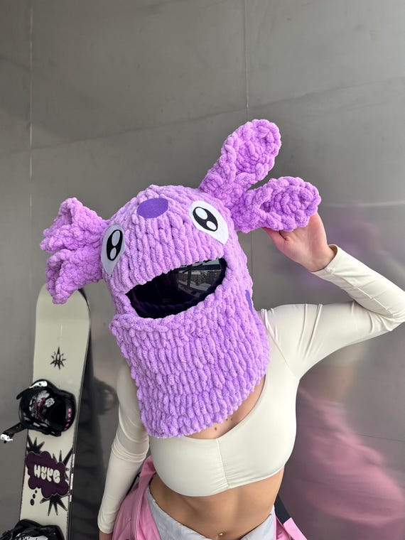 Handmade Knit Purple Balaclava, Ski Mask, Knitted Winter  display picture 1