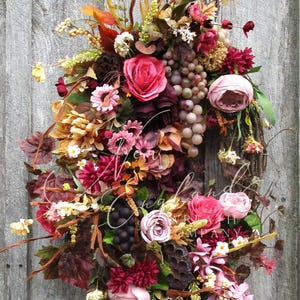 Luxury Fall Floral Wreath: Tuscany Vineyard Autumn Door Decor