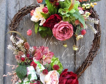 Valentine's Wreath, Elegant Heart, Spring Floral, Victorian, Garden, Everyday, Designer, Wedding Decor, XL, Upscale, Roses, Country French