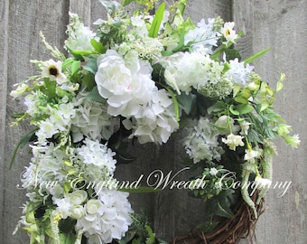 Spring Floral Wreath, Elegant, Designer, St Patrick's Day Decor, Summer, Luxury, Victorian Garden, Wedding, White, Country French, Memorial