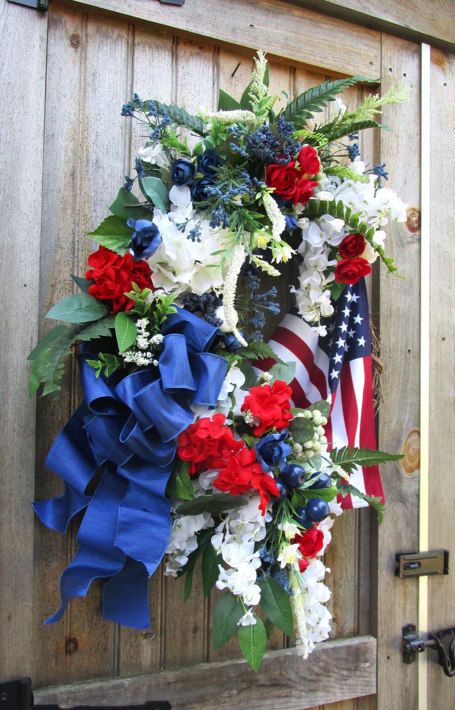 Patriotic Wreath: American Flag, Red White Blue Floral Decor - Etsy