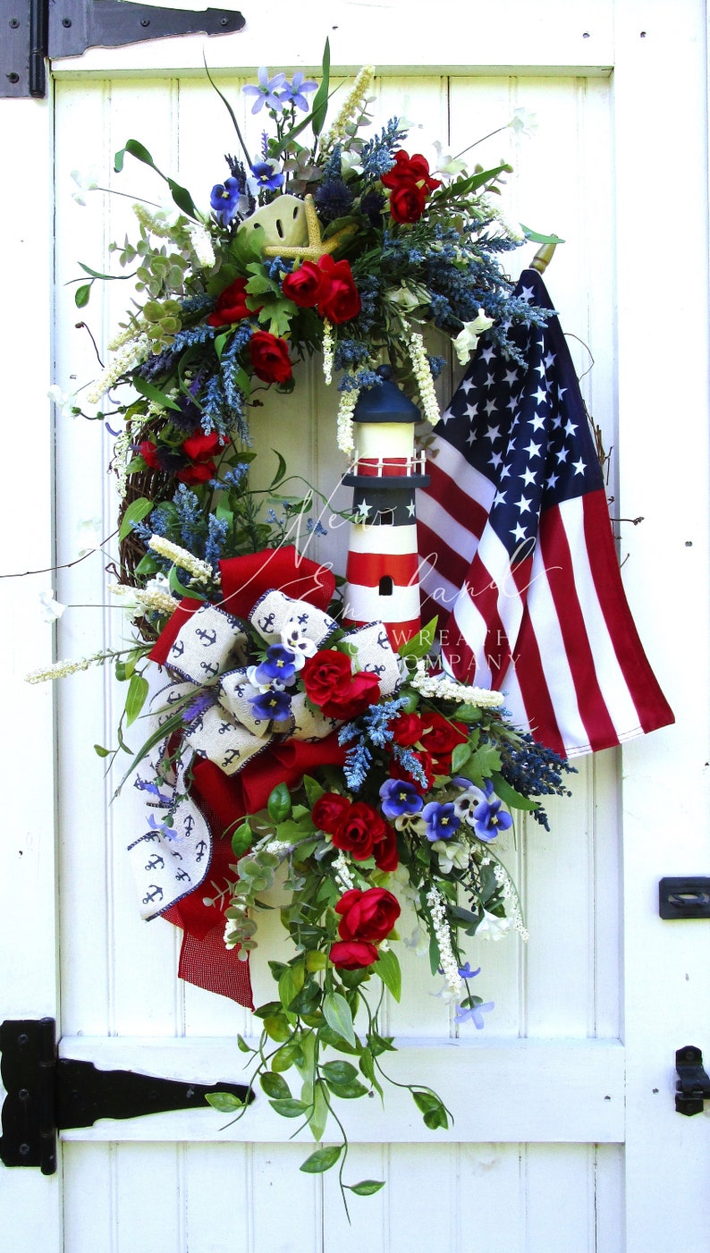 Coastal Fourth of July Door Décor, America 250 Wreath, Cape Cod ...