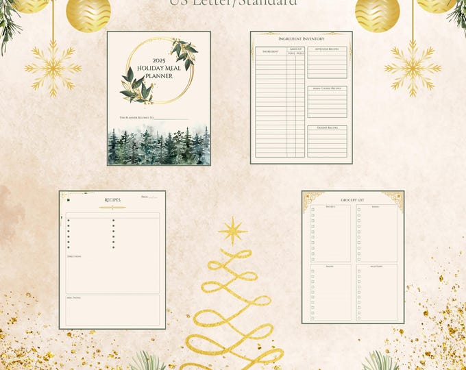 Featured listing image: Holiday Meal Planner Printable | US Letter and A5 | Cooking and Menu Organizer