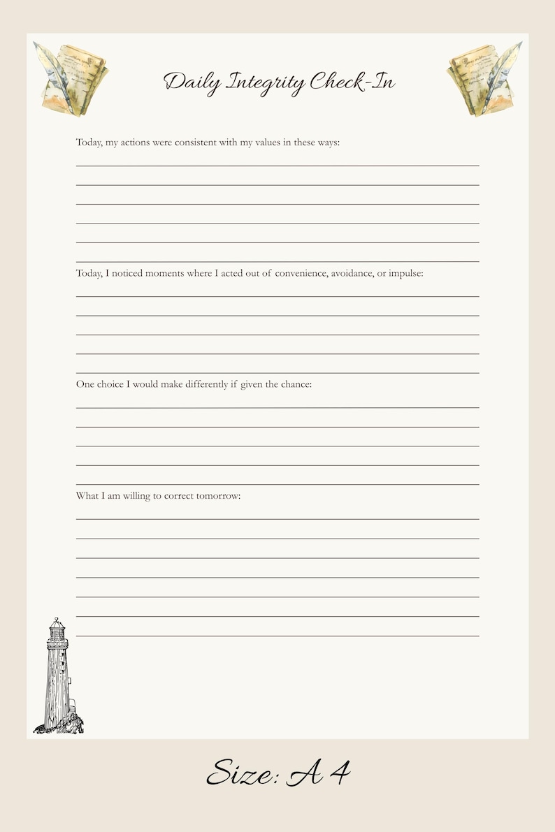 Daily Integrity Check-in | Quiet Virtue Self-respect Printable | Values ...