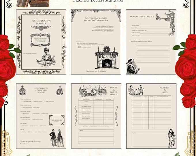 Featured listing image: Victorian Holiday Hosting Planner | US Letter | 20-Page Christmas Organizer PDF