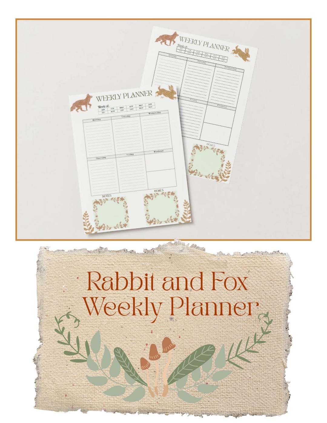 Planner Rabbet Woodland Rabbit Weekly Planner Printable | Vintage A5, Letter, Passport ...