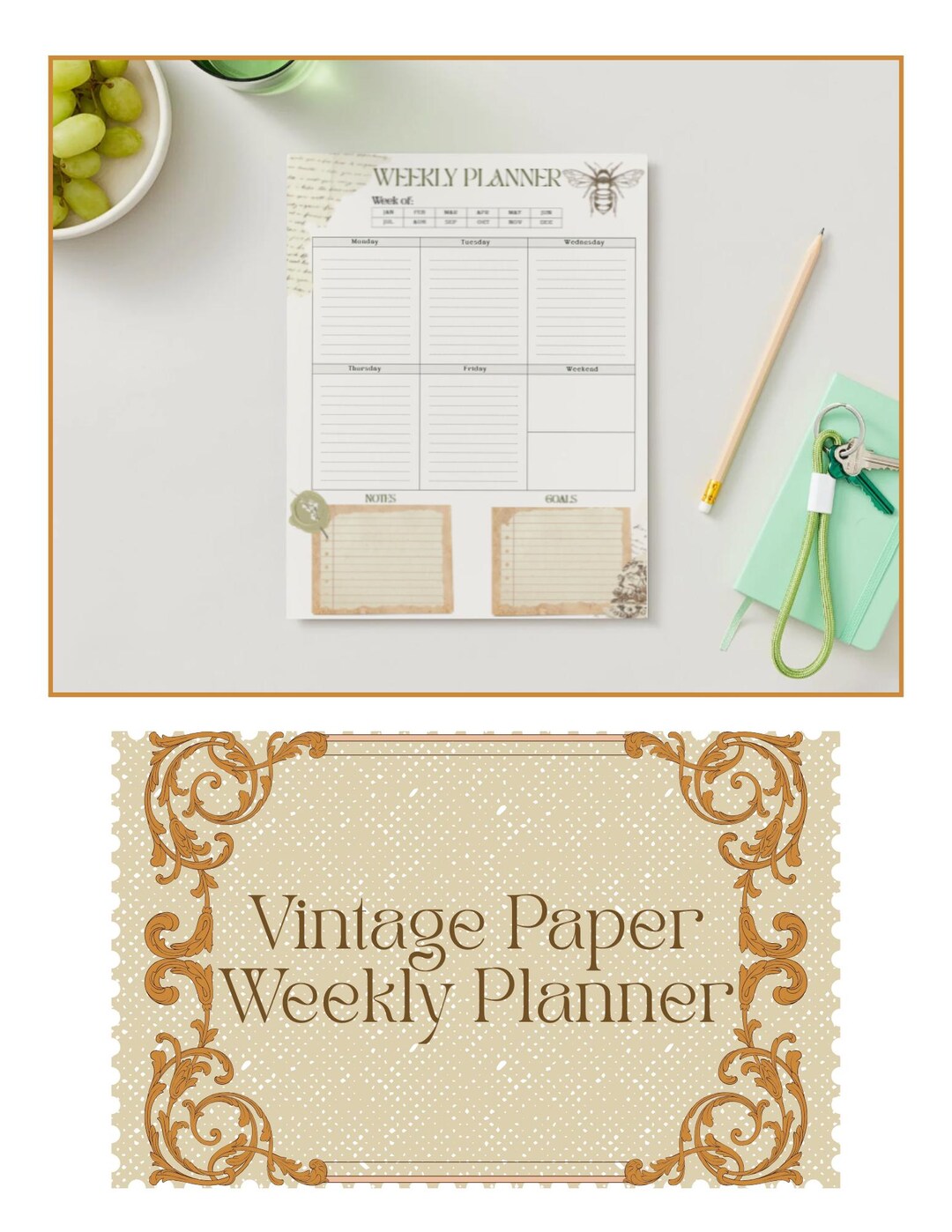 Vintage Paper Weekly Planner Printable | A5, Letter & Passport Sizes ...